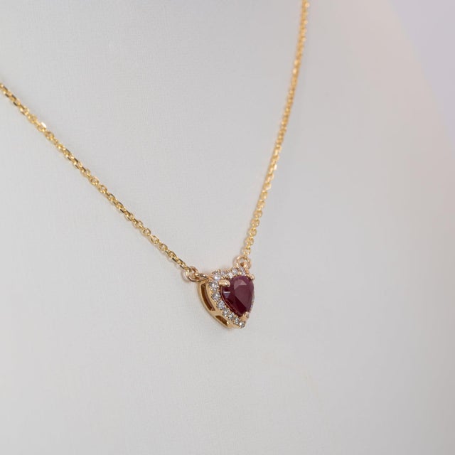 Mozambique Ruby Necklace With Earth-Mined Diamond Accents: Solid 14k Gold, 5mm For Sale In Columbus - Image 6 of 8