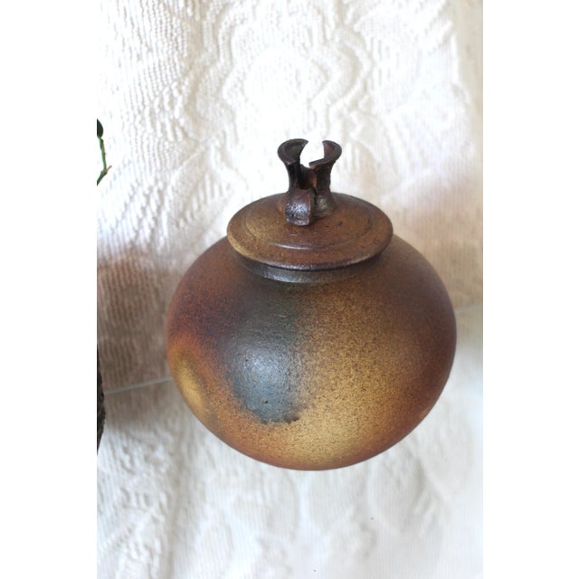1980s Pottery Lidded Canister or Large Jar in Brown Sculptural Ceramic For Sale - Image 10 of 11