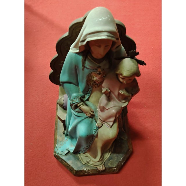 Sculpture Materials Polychrome Plaster Statue of Virgin of the Sacred Heart and Jesus, 19th Century For Sale - Image 7 of 8