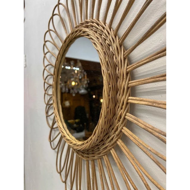 Vintage French Round Rattan Wall Mirror, 1960s For Sale - Image 10 of 13