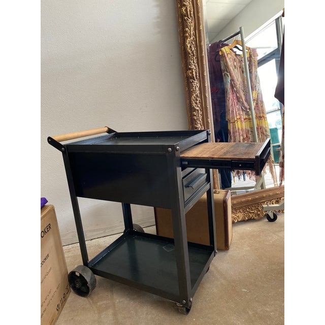 Modern Industrial Steel Bar Cart For Sale - Image 3 of 6
