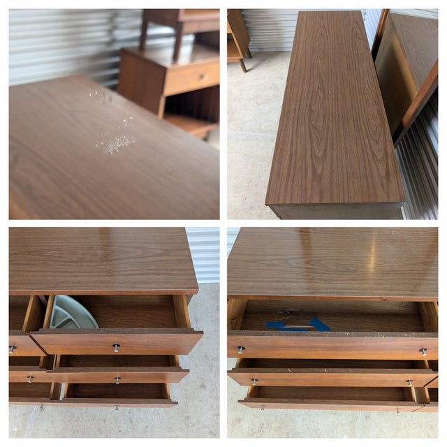 Brown 1960s Stanley Distinctive Furniture Mid Century Modern Bedroom Set With Mirror For Sale - Image 8 of 18