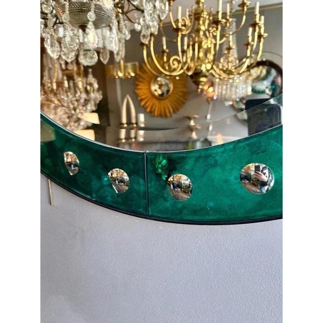Venetian Circular Emerald Green Bordered Mirror For Sale - Image 6 of 12