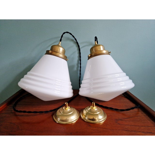Art Deco Pendant Light in Conical White Opaline Glass from Philips, 1930 For Sale - Image 12 of 13