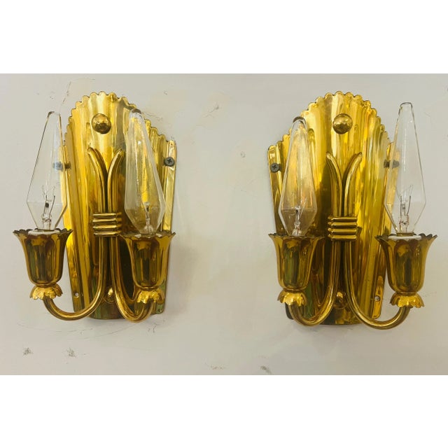Brass 1960s Golden Brass Regency Italian Mid Century Wall Lamps - A Pair For Sale - Image 8 of 11