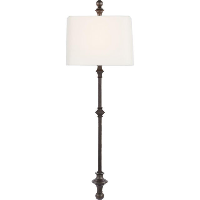 Cawdor Stanchion Wall Light in Aged Iron with Linen Shade Designer: Chapman & Myers Finish: Aged Iron Height: 35.75"...