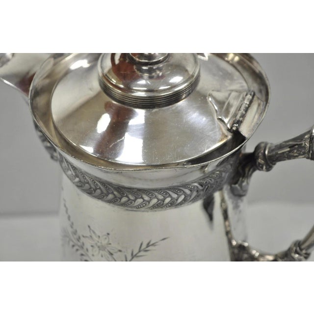 Antique Meriden Victorian LRG Silver Plated Floral Etched Pitcher, Engraved 1892 For Sale - Image 18 of 18