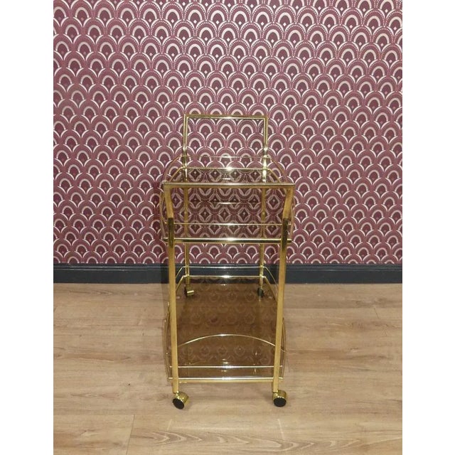 Brass & Glass Bar Wagon in Smoke Glass, 1970s For Sale - Image 6 of 12
