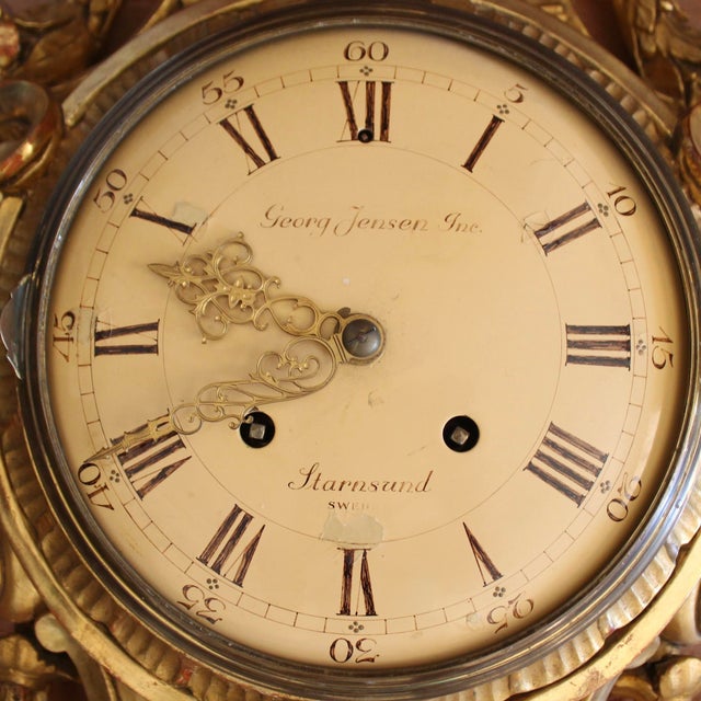 Georg Jensen Swedish Gustavian Style Gilt Wood Cartel Clock, Georg Jensen Inc. For Sale - Image 4 of 17