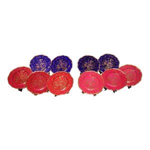 Late 20th Century Ruby Red and Cobalt Blue Coalport Cairo Dinner Plates- Set of 10
