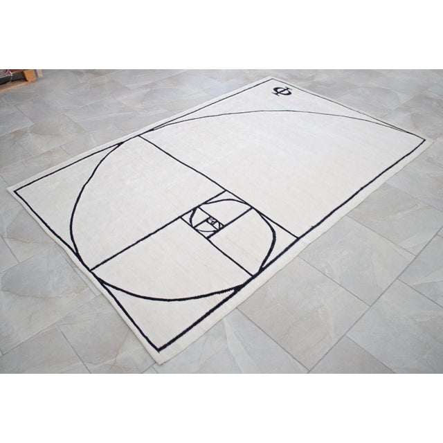 Fibonacci - Golden Ratio Themed Silk Hand Woven Area Rug Kilim Wall Rug 4′11″ × 6′7″ For Sale - Image 12 of 15