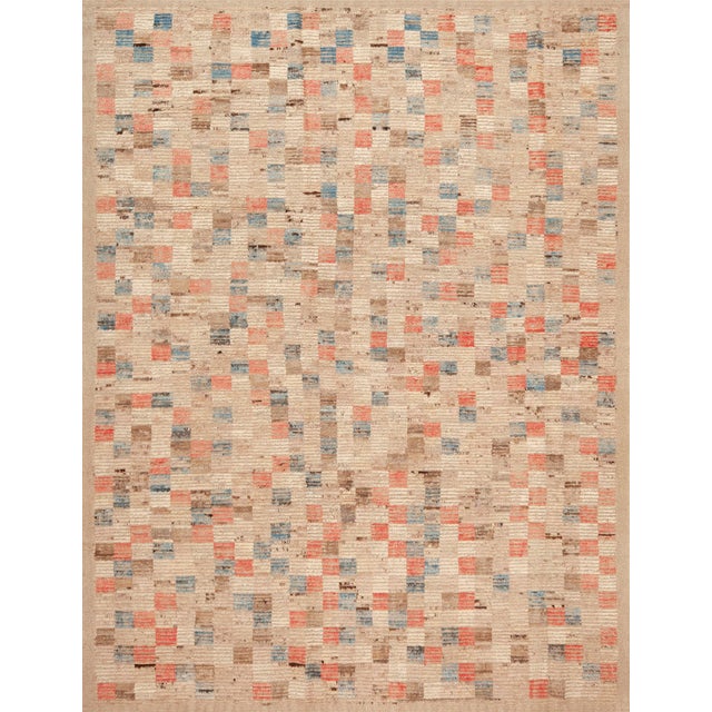 Playful Nordic Grid - Swedish Inspired Rug with Sculpted Squares in Earth and Mineral Tones, Country of Origin: Central...
