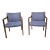 Pair Late 20th Century Gunlocke Oak and Upholstered Armchairs For Sale