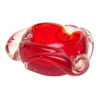 1950s Italian Red and Clear Murano Dish For Sale