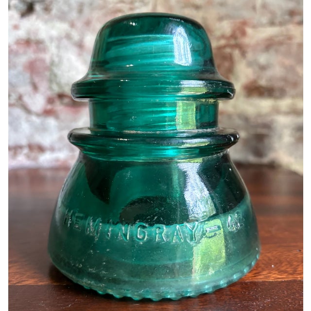 Antique Hemingray 42 Vintage Aqua Blue Glass Telephone Telegraph Insulator For Sale - Image 4 of 6