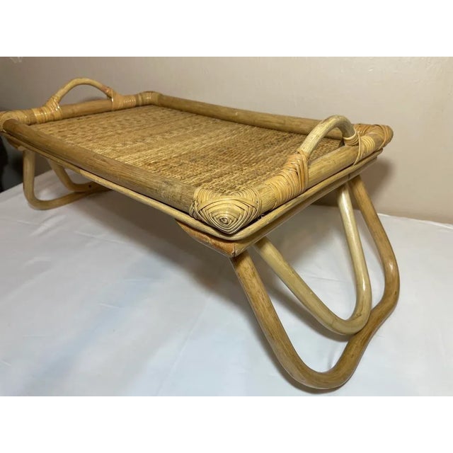 Mid-Century Modern Vintage Bamboo Rattan Breakfast in Bed Folding Serving Tray For Sale - Image 3 of 10