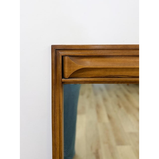 Vintage MCM Walnut Wood Mirror, Bowtie Detail Rectangle Wall Mirror Mid Century For Sale In Tampa - Image 6 of 8