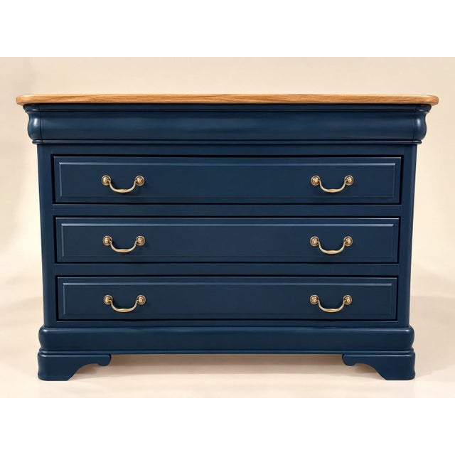 Louis Philippe Style Cherrywood Chest of 3 Drawers with Versailles Parquet Top, 1980s For Sale - Image 6 of 6