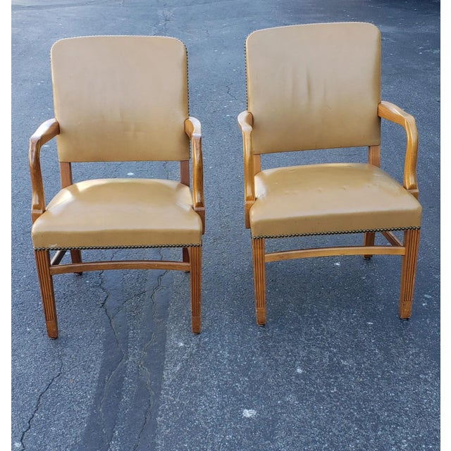 Pair of 1970s Gunlocke Fruitwood and Leather Armchairs For Sale - Image 10 of 10