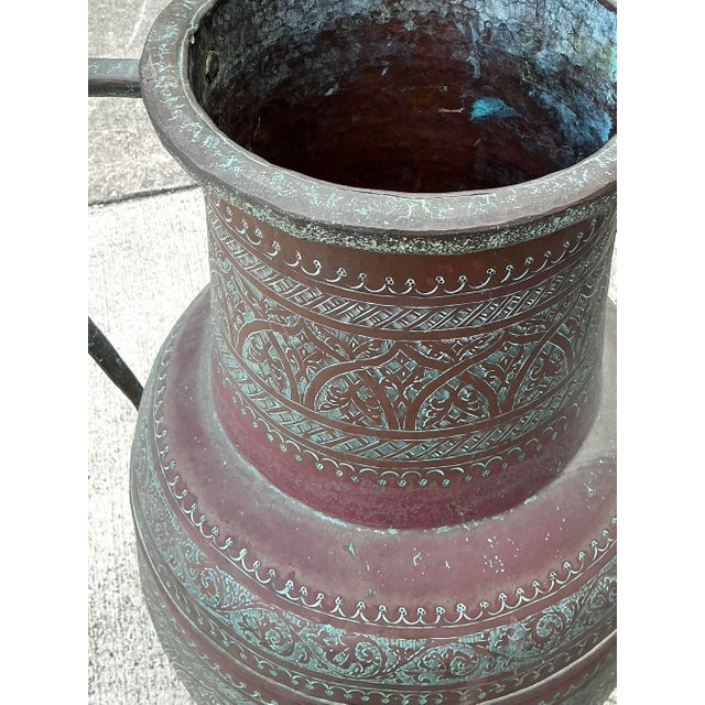 Vintage Engraved Copper Amphora Floor Vase For Sale In West Palm - Image 6 of 12