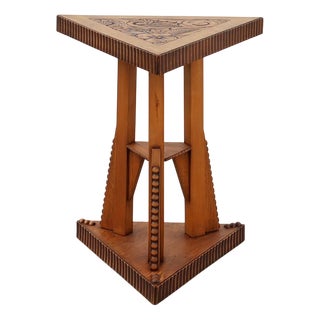 Art Nouveau Triangular Side Table in Carved Wood, 1890s For Sale
