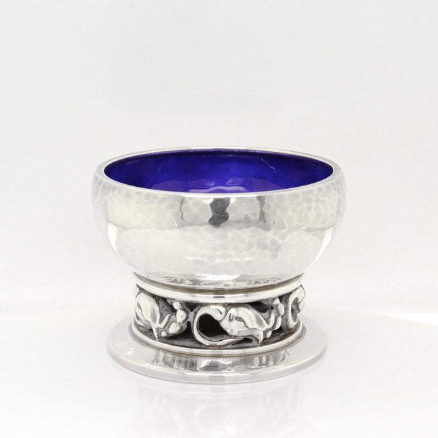 Mid 20th Century Signed Georg Jensen Sterling Silver Blossom Pepper Shaker & Salt Cellar Pair #2a For Sale - Image 5 of 18