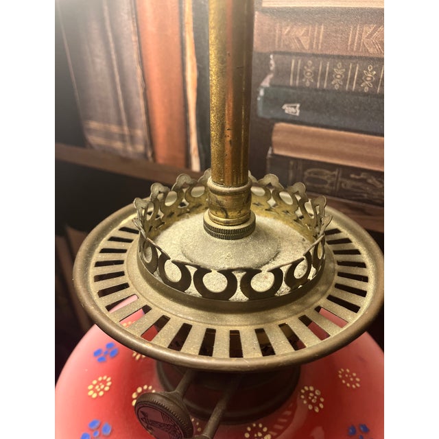 Pink Late 19th Century Victorian Painted Pink Glass Oil Converted Electric Lamp For Sale - Image 8 of 8