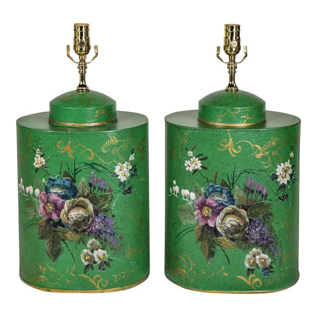 A Pair Vintage English Export Chinoiserie Style Tea Caddy Lamp For Sale - Image 4 of 11