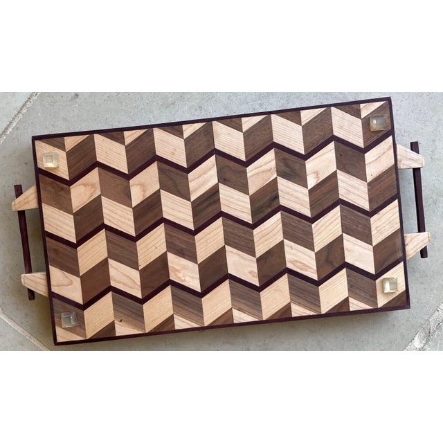 Late 20th-Century Handcrafted Exotic Wood Rectangular Handled Tray in the Manner of Don Shoemaker For Sale - Image 14 of 18