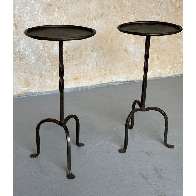 Metal Pair of Spanish Iron Drinks Table With Twisted Stems For Sale - Image 7 of 12