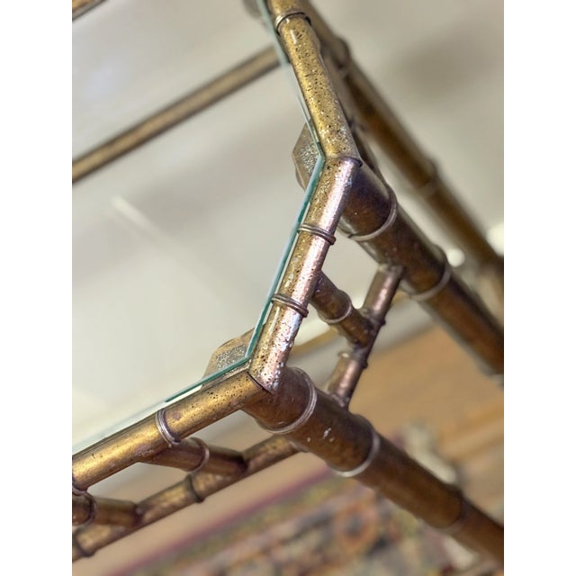 1960s 1960s Vintage Metal Faux Bamboo and Glass Console Sofa Table For Sale - Image 5 of 8