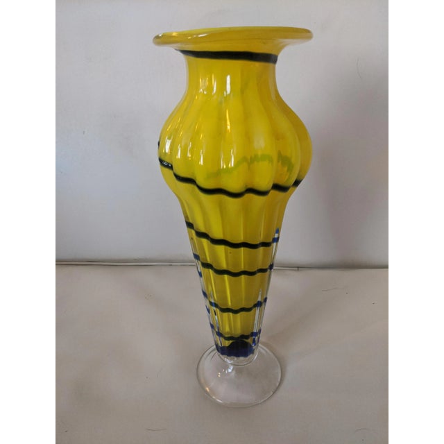 Mid 20th Century Yellow and Blue Murano Blown Glass Vase For Sale - Image 4 of 4