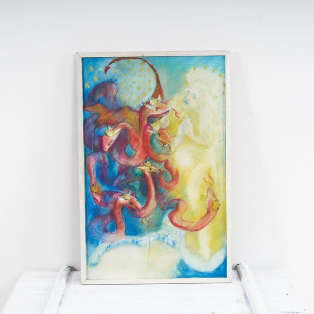 Unknown, Fresco with Dragons and Mythological Figures, 2000s, Pastels on Canvas For Sale - Image 5 of 5
