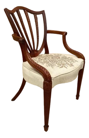 Late 20th Century Vintage Federal Style Wheat Shield Back Mahogany Carved Armchair