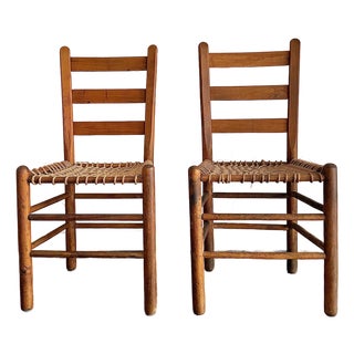 Antique Primitive Ladderback Roped Seat Folk Art, Farm Chair, Early 1900s For Sale