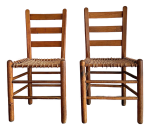 Antique Primitive Ladderback Roped Seat Folk Art, Farm Chair, Early 1900s