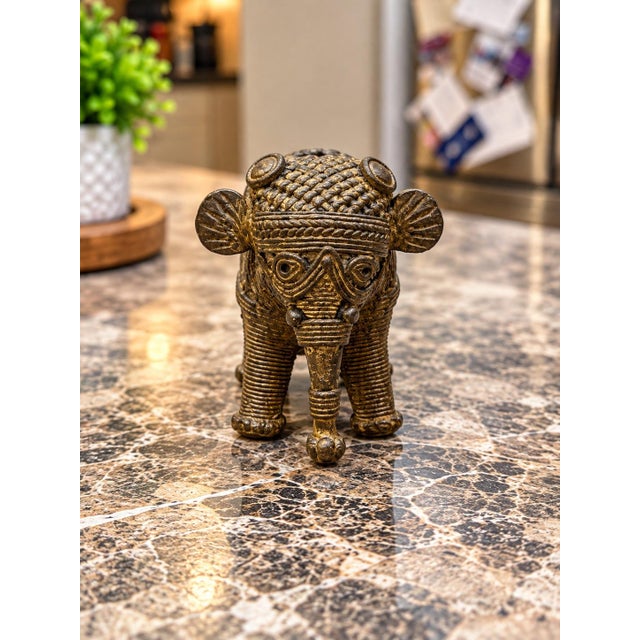 Vintage Heavy Brass Elephant Figurine – Intricate Handcrafted Detail – 206.6g For Sale In New York - Image 6 of 6