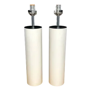 Mid 20th Century Walter Von Nessen Tall White Enameled Column Lamps - a Pair