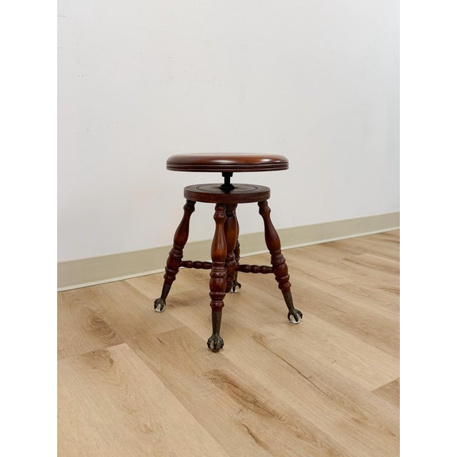 Brass Vintage Victorian Adjustable Piano Stool Brass Claw Ball Feet Turned Wood For Sale - Image 8 of 10