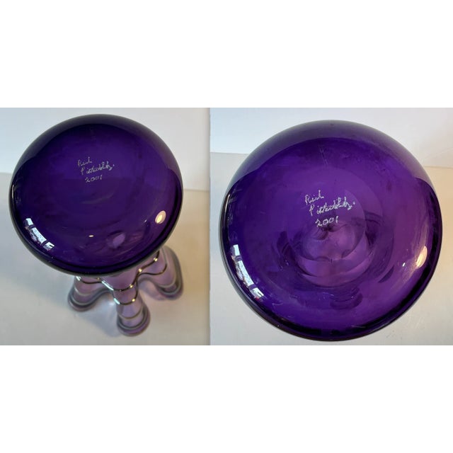 Signed Rich Pitkethly Art Glass Amethyst Handkerchief Vase With Swirled Lines For Sale - Image 11 of 12