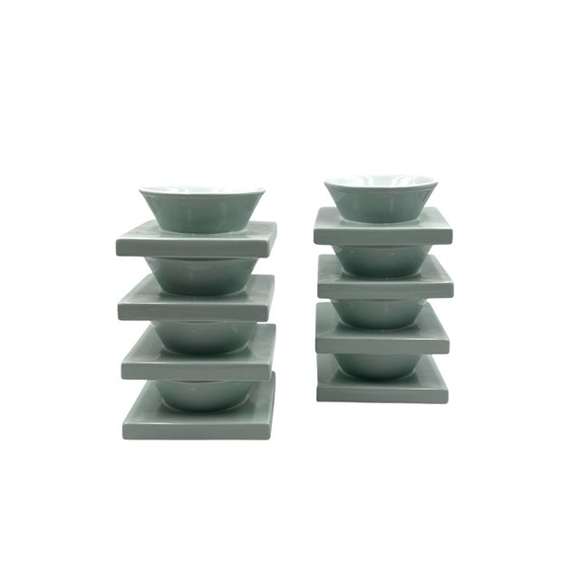 Blue 1970s Set of 9 Ceramic Light Blue Ceramic Bowls For Sale - Image 8 of 18