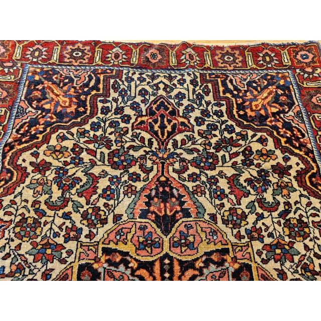 19th Century Persian Farahan Rug, Hand-Knotted Wool, Floral Pattern, Tan & Navy, 4x5 For Sale - Image 9 of 16