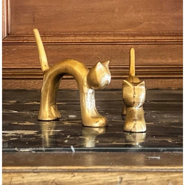 1960s Vintage Mid-Century Brass Stretching Cats Pair For Sale - Image 5 of 7
