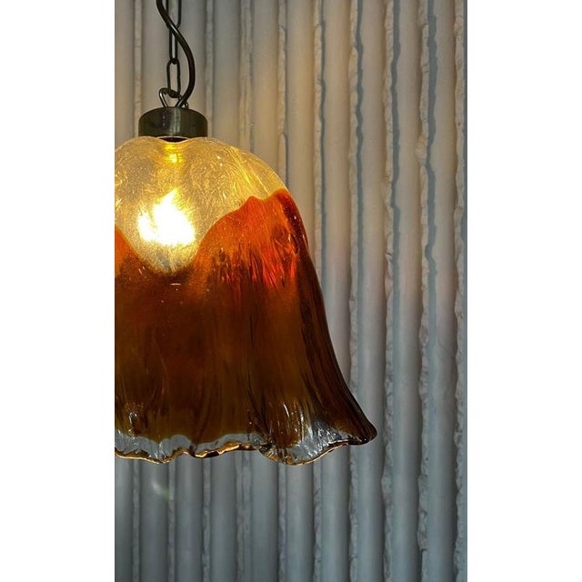 Modern Vintage Murano Amber Glass Pendant Lamp, 1970s For Sale - Image 3 of 8