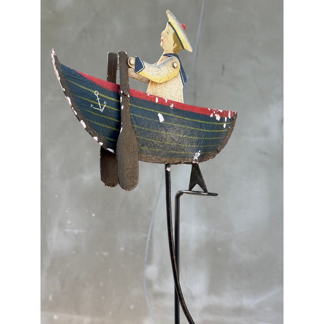 Metal Vintage Folk Art Nautical Metal Toy Sailor Pendulum Sculpture, 1950s For Sale - Image 7 of 13
