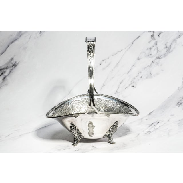 Lovely Antique Wilcox Silverplate Fruit Basket Ornate Footed Centerpiece With Handle Traditional Home Decor For Sale - Image 11 of 17