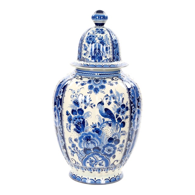 Large Antique Dutch Blue and White Delft Fluted Covered Jars, Circa 1880 For Sale