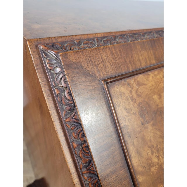 1910s Antique Edwardian Secretary with Drawers in Carved Walnut and Leather, 1910 For Sale - Image 5 of 18