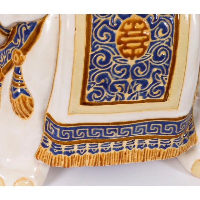 Vintage Glazed Pottery Elephant Garden Seat For Sale - Image 6 of 16