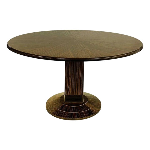 Late 20th Century Pregno SRL Macassar Ebony Round Pedestal Dining Table, Italy Art Deco Style For Sale